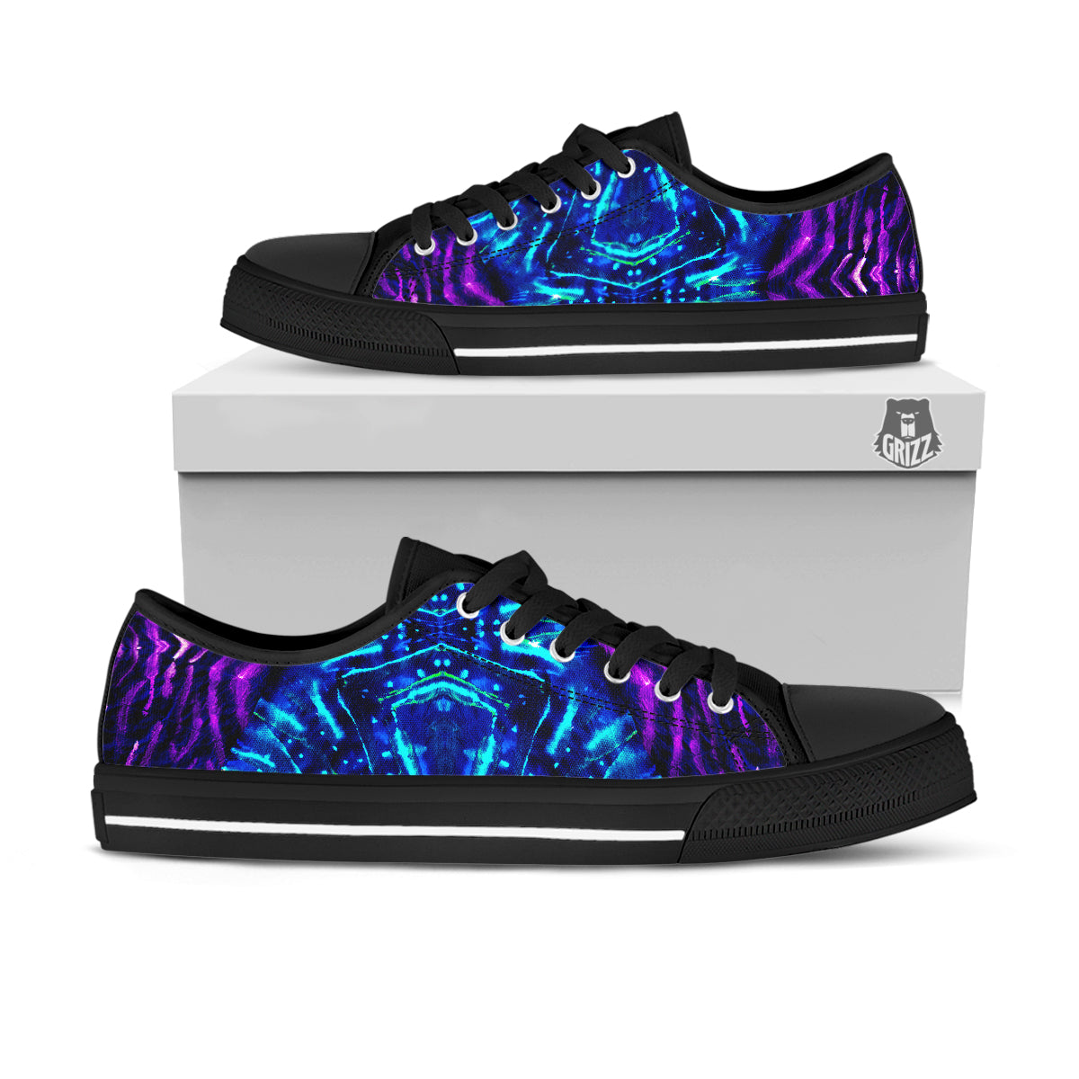 Psychedelic Watercolor Print Pattern Black Low Top Shoes-grizzshop