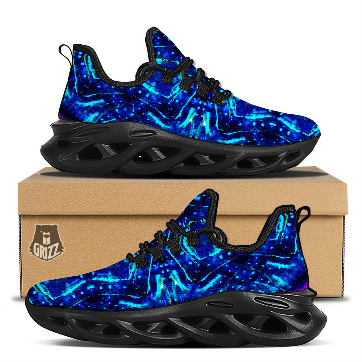 Psychedelic Watercolor Print Pattern Black Running Shoes-grizzshop