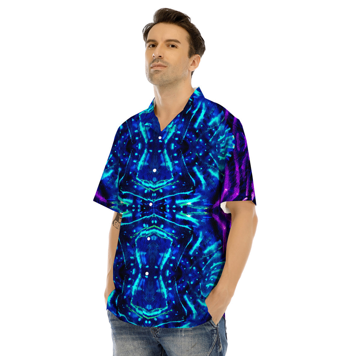 Psychedelic Watercolor Print Pattern Men's Hawaiian Shirt-grizzshop