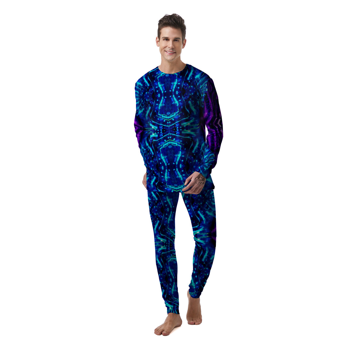 Psychedelic Watercolor Print Pattern Men's Pajamas-grizzshop