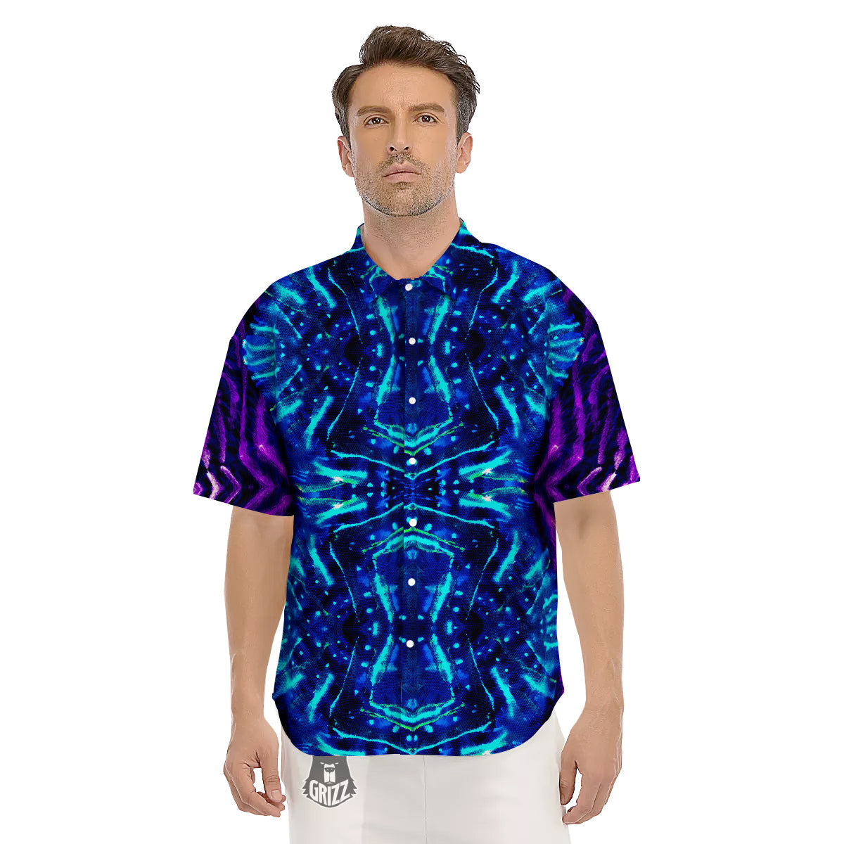Psychedelic Watercolor Print Pattern Men's Short Sleeve Shirts-grizzshop
