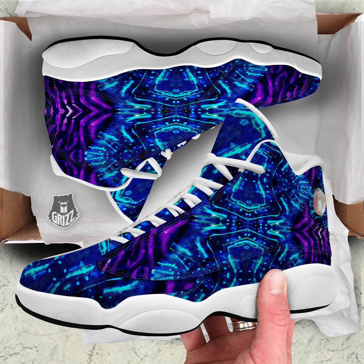 Psychedelic Watercolor Print Pattern White Basketball Shoes-grizzshop