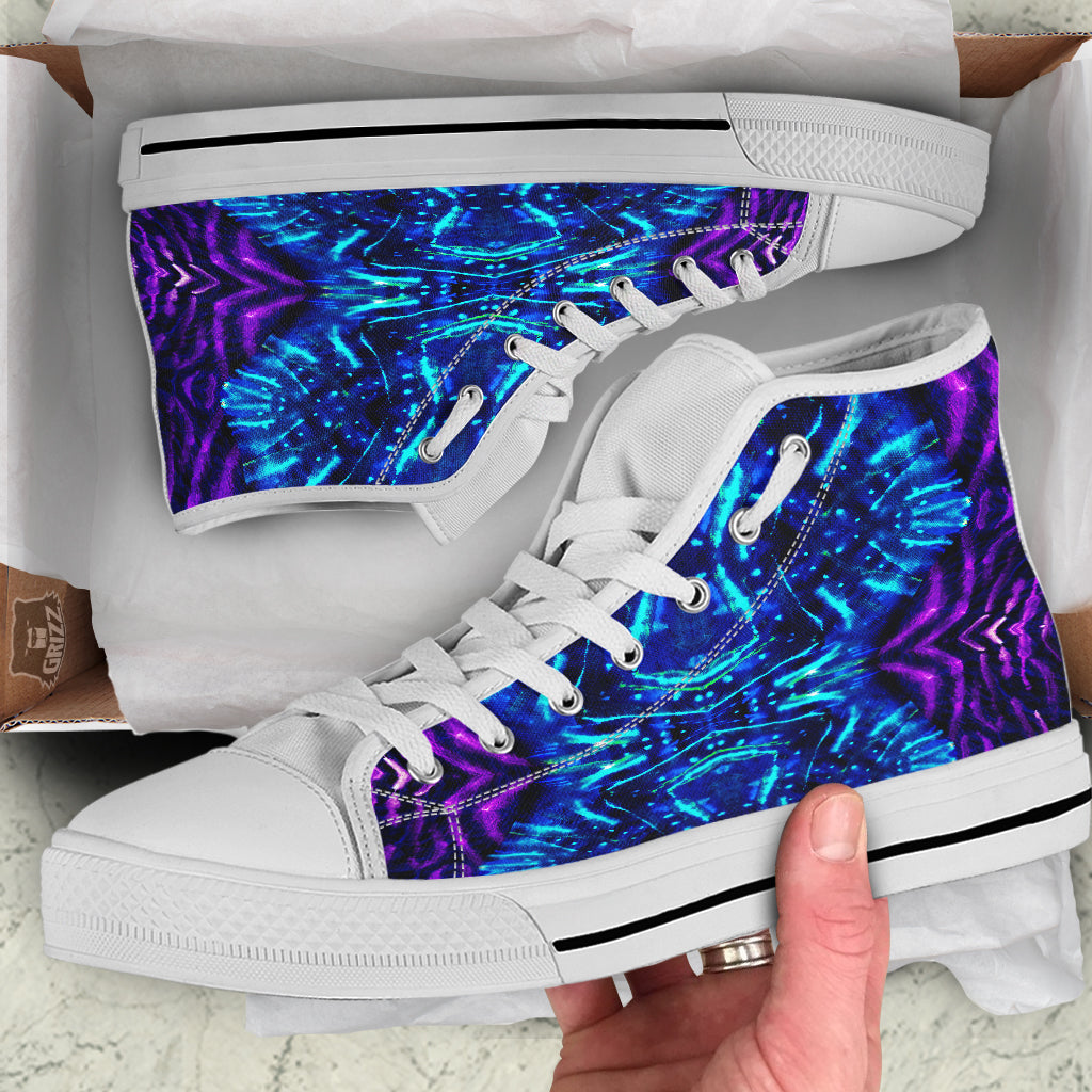 Psychedelic Watercolor Print Pattern White High Top Shoes-grizzshop