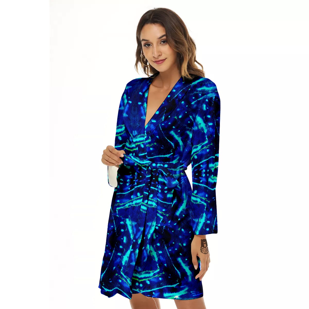 Psychedelic Watercolor Print Pattern Women's Robe-grizzshop