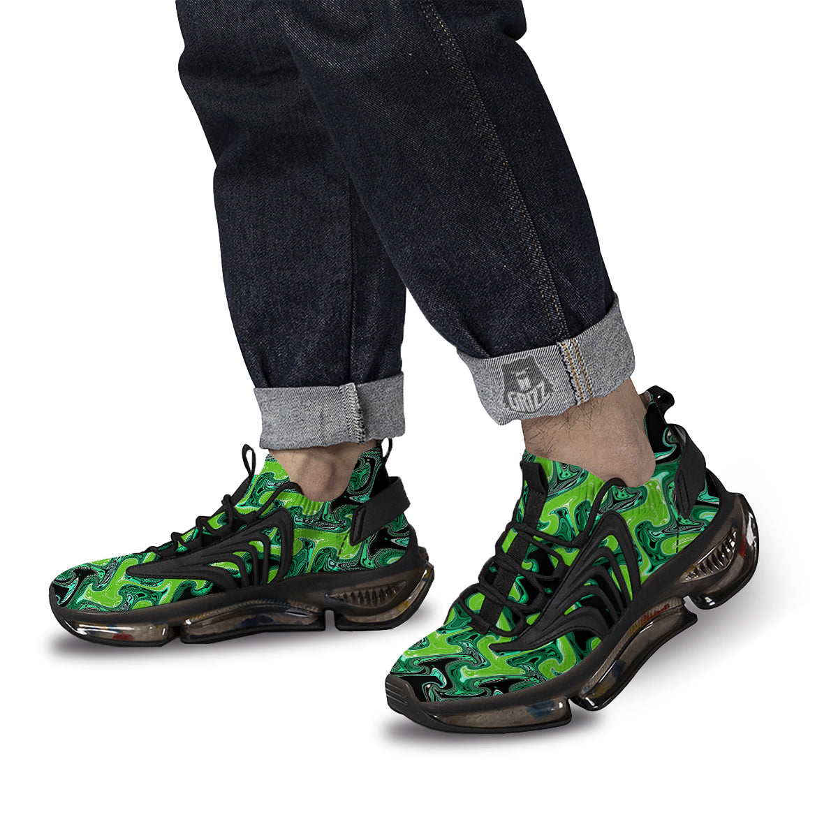 Psychedelic Wave Liquid Green Print Black Gym Shoes-grizzshop