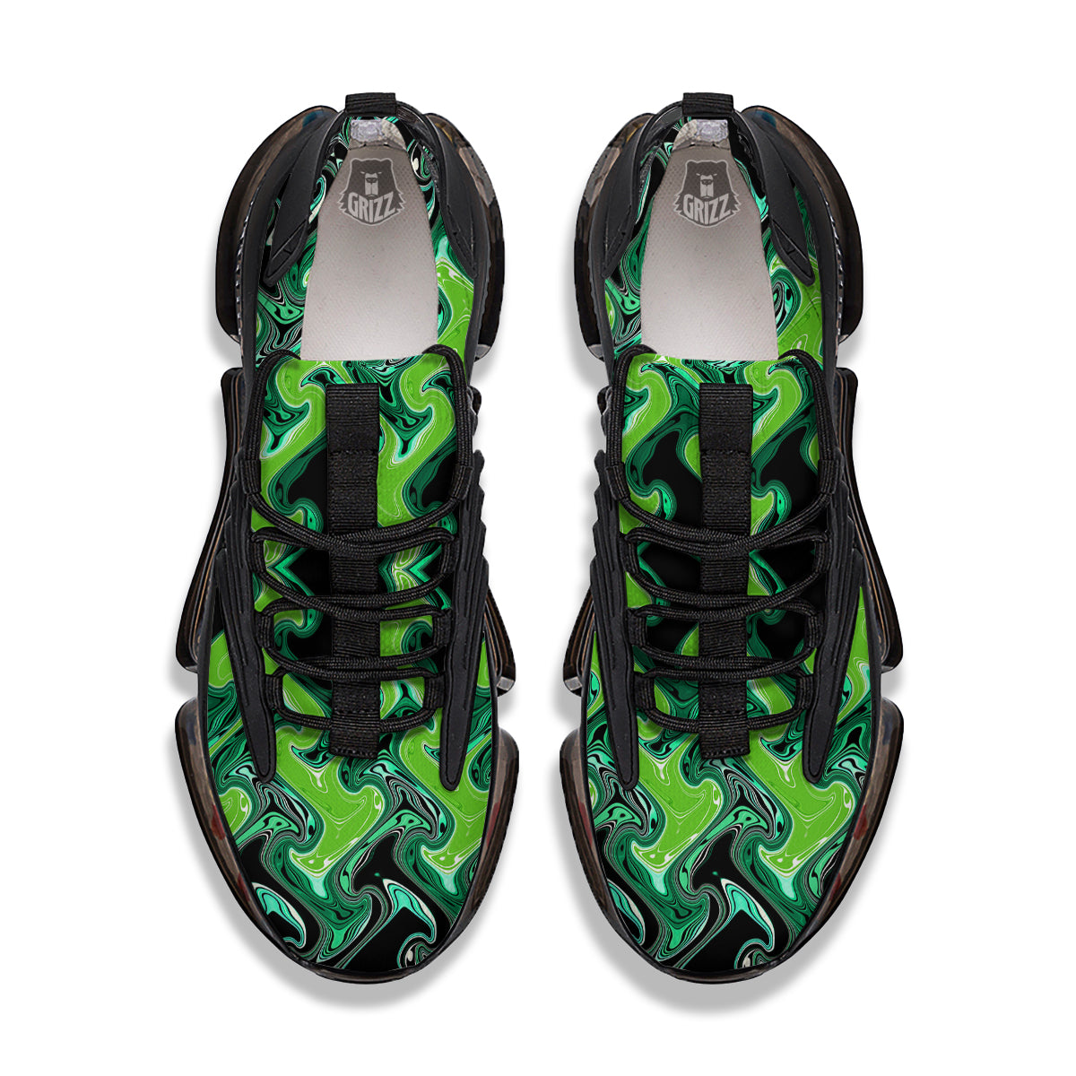 Psychedelic Wave Liquid Green Print Black Gym Shoes-grizzshop
