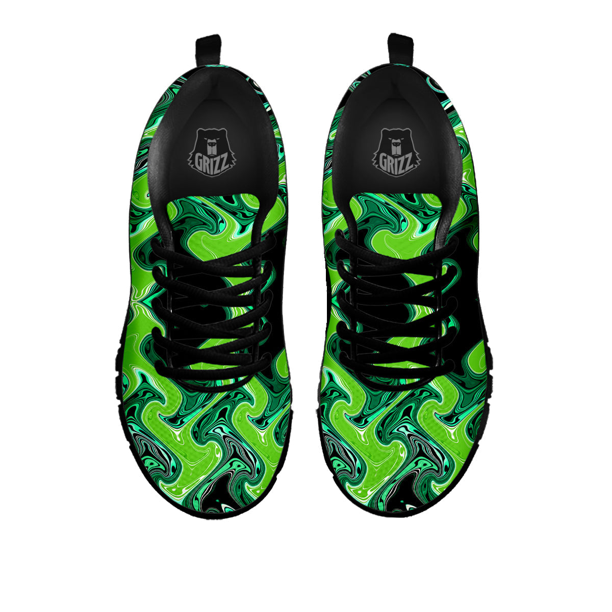 Psychedelic Wave Liquid Green Print Black Sneaker-grizzshop