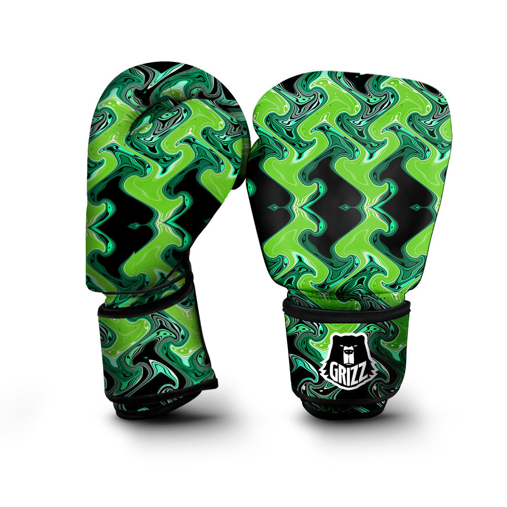 Psychedelic Wave Liquid Green Print Boxing Gloves-grizzshop