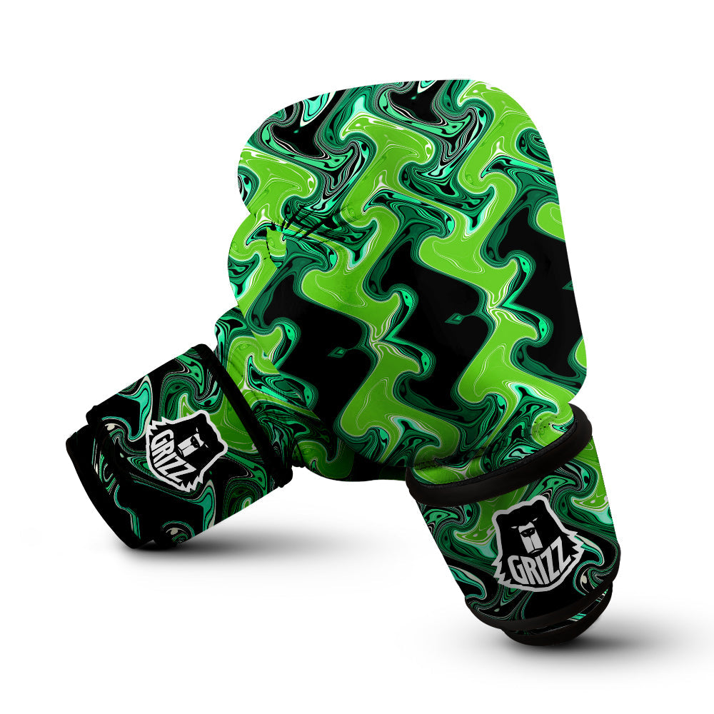 Psychedelic Wave Liquid Green Print Boxing Gloves-grizzshop