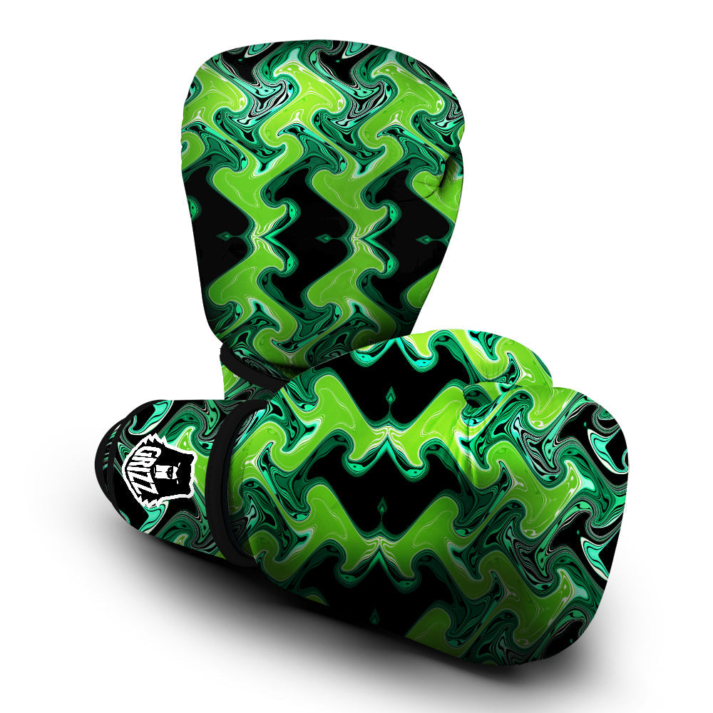 Psychedelic Wave Liquid Green Print Boxing Gloves-grizzshop