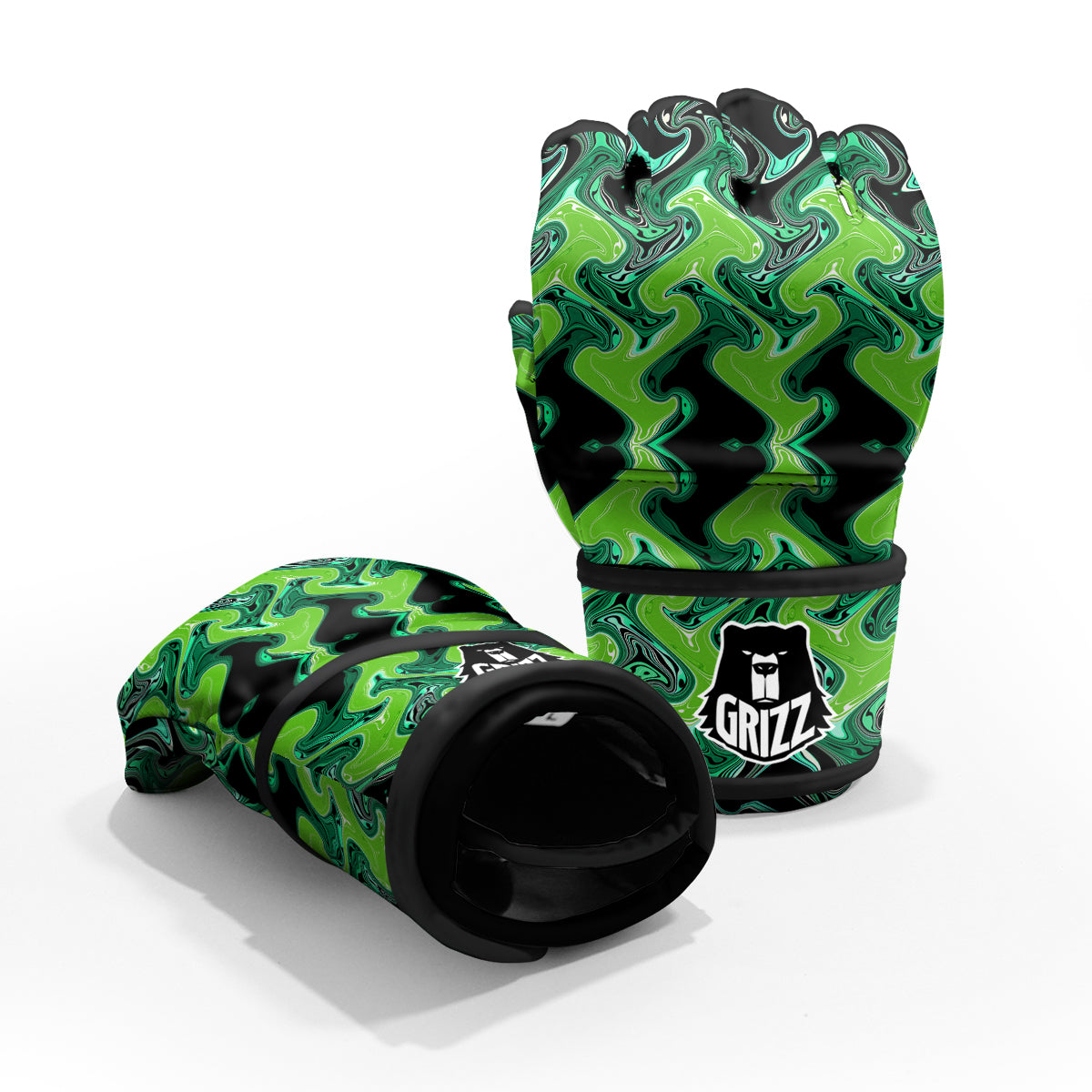 Psychedelic Wave Liquid Green Print MMA Gloves-grizzshop