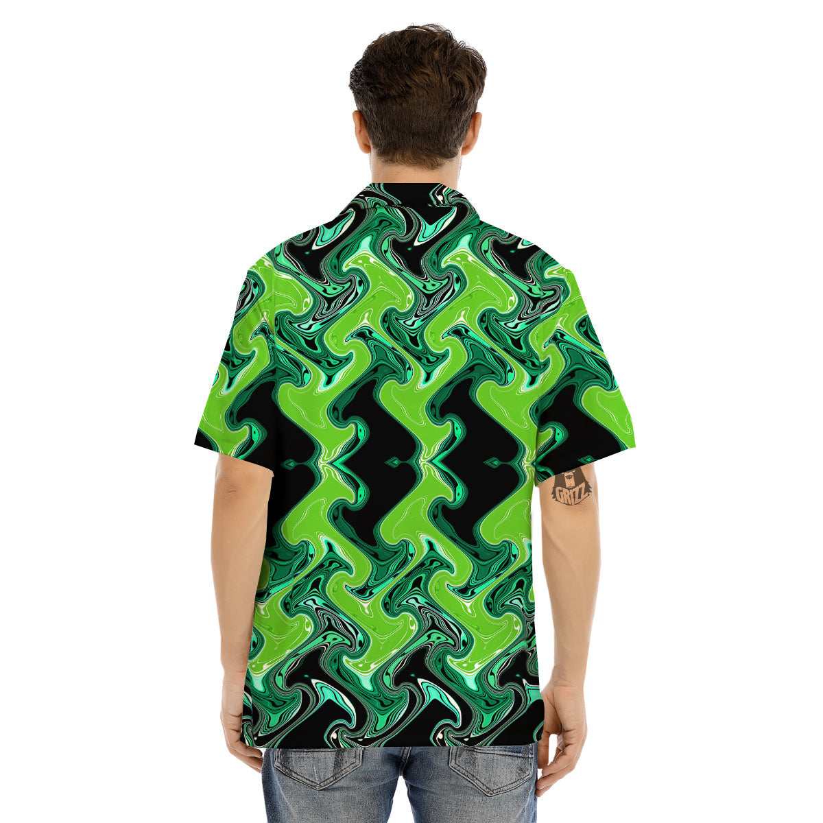 Psychedelic Wave Liquid Green Print Men's Hawaiian Shirt-grizzshop