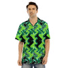 Psychedelic Wave Liquid Green Print Men's Hawaiian Shirt-grizzshop