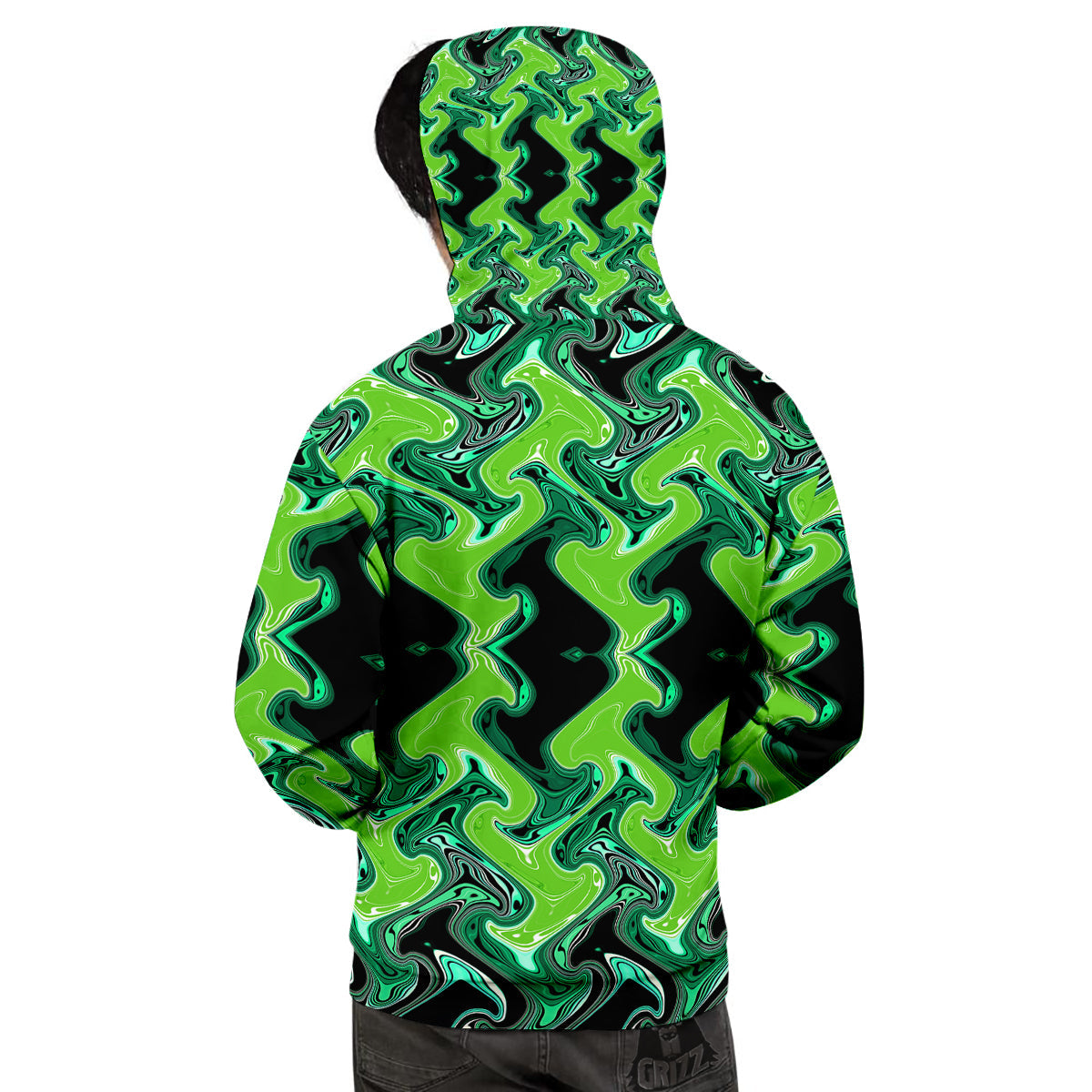 Psychedelic Wave Liquid Green Print Men's Hoodie-grizzshop
