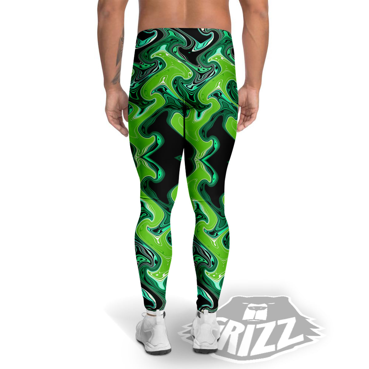 Psychedelic Wave Liquid Green Print Men's Leggings-grizzshop