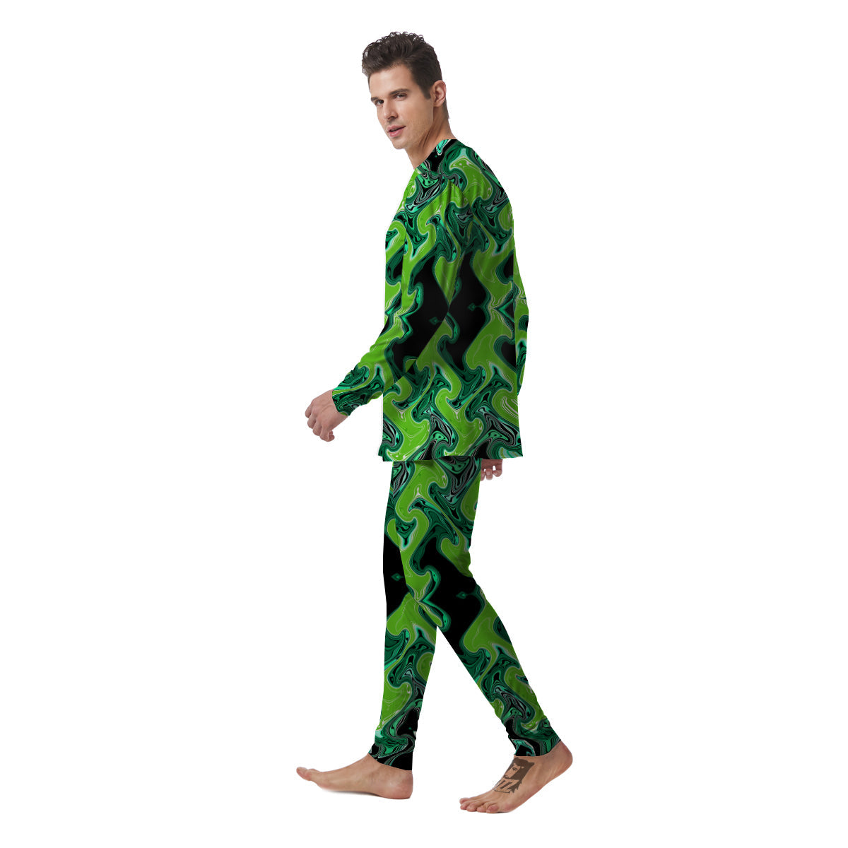 Psychedelic Wave Liquid Green Print Men's Pajamas-grizzshop
