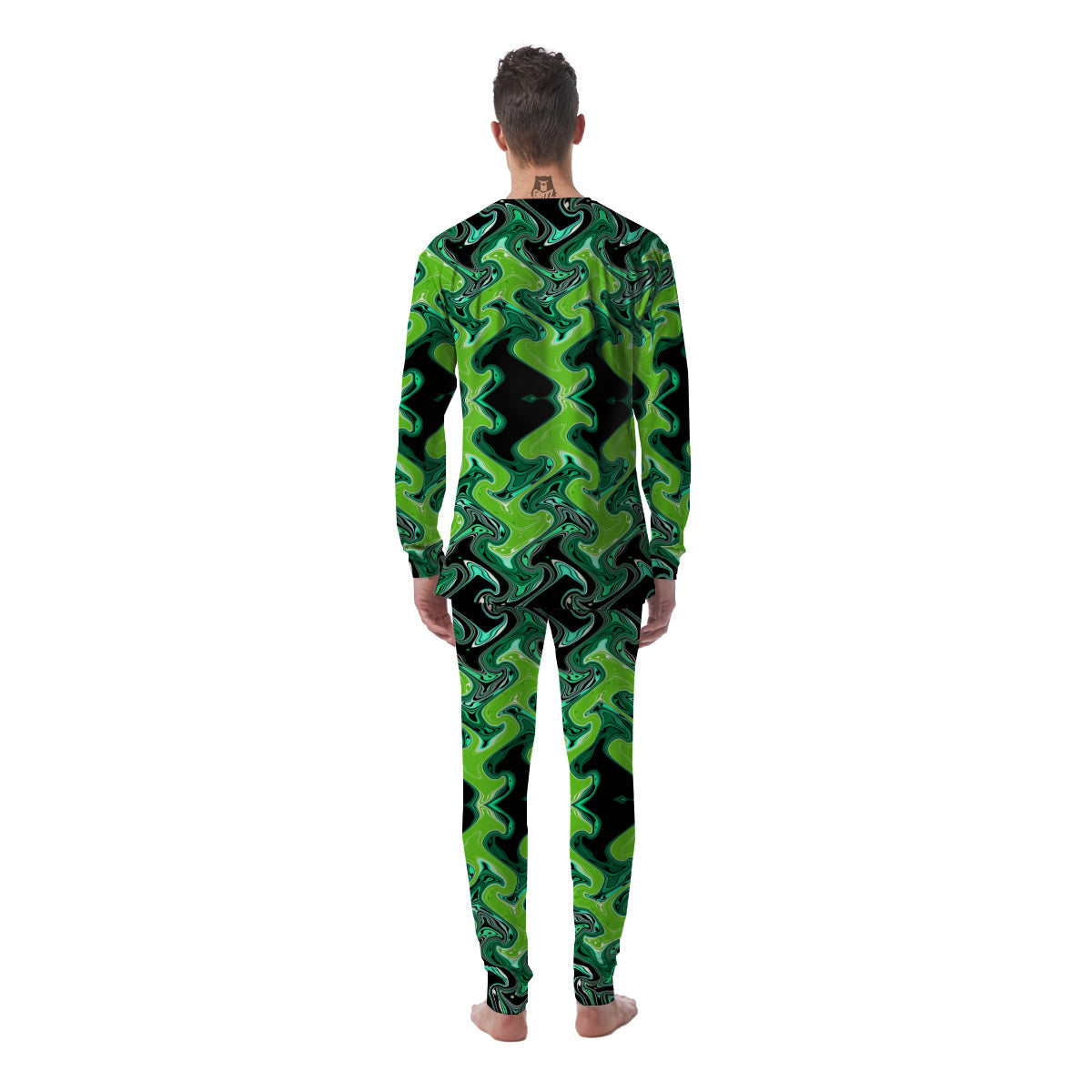 Psychedelic Wave Liquid Green Print Men's Pajamas-grizzshop