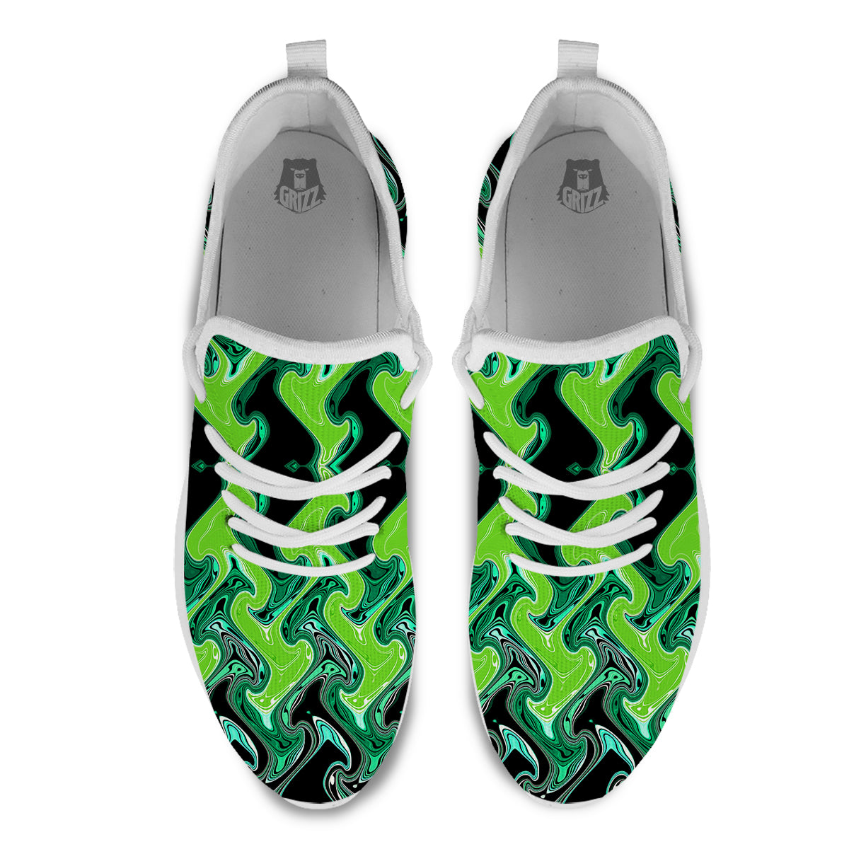 Psychedelic Wave Liquid Green Print White Athletic Shoes-grizzshop