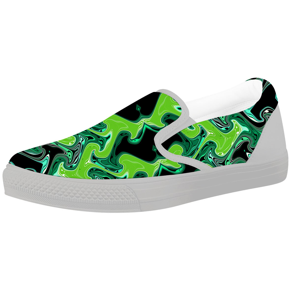 Psychedelic Wave Liquid Green Print White Slip On Shoes-grizzshop