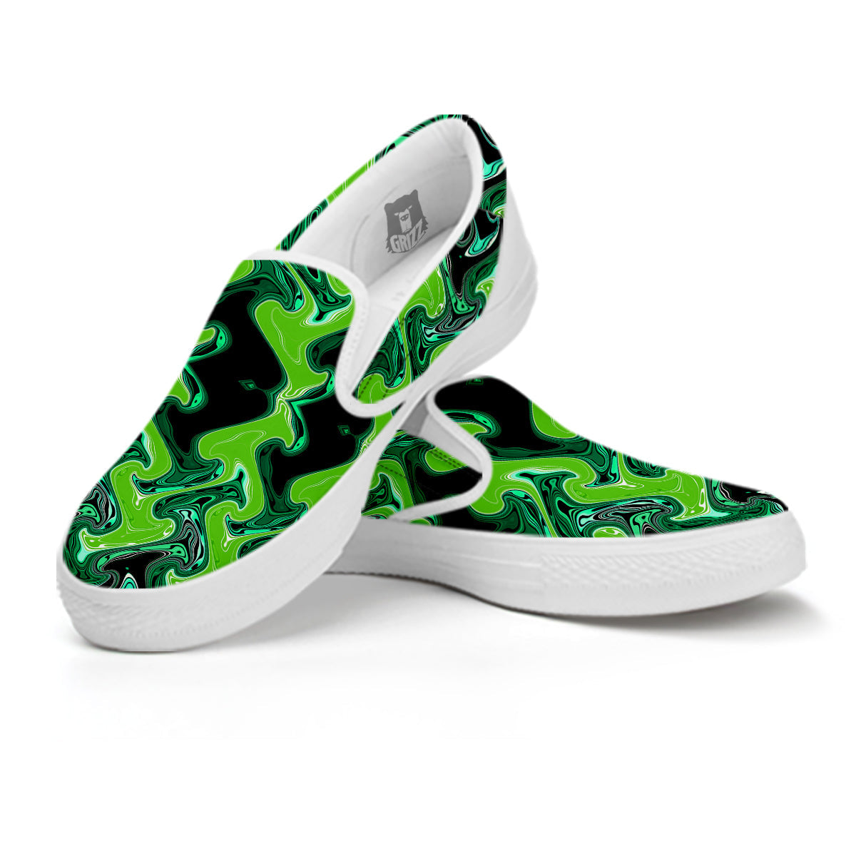 Psychedelic Wave Liquid Green Print White Slip On Shoes-grizzshop