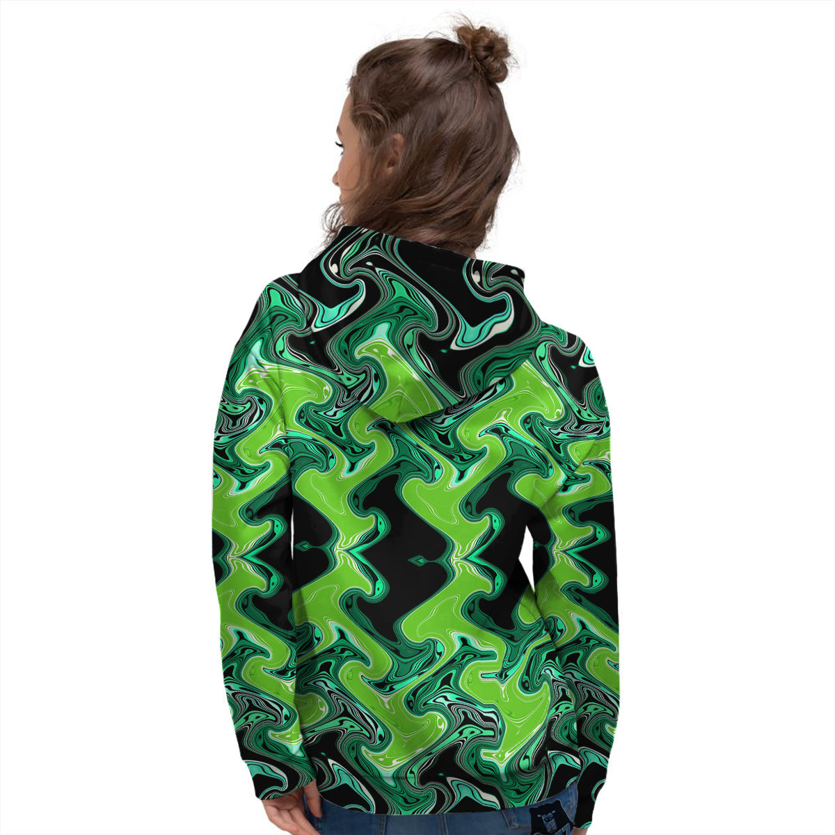 Psychedelic Wave Liquid Green Print Women's Hoodie-grizzshop
