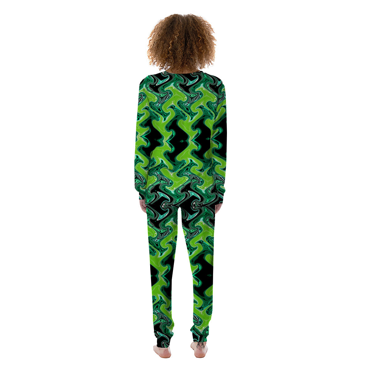 Psychedelic Wave Liquid Green Print Women's Pajamas-grizzshop