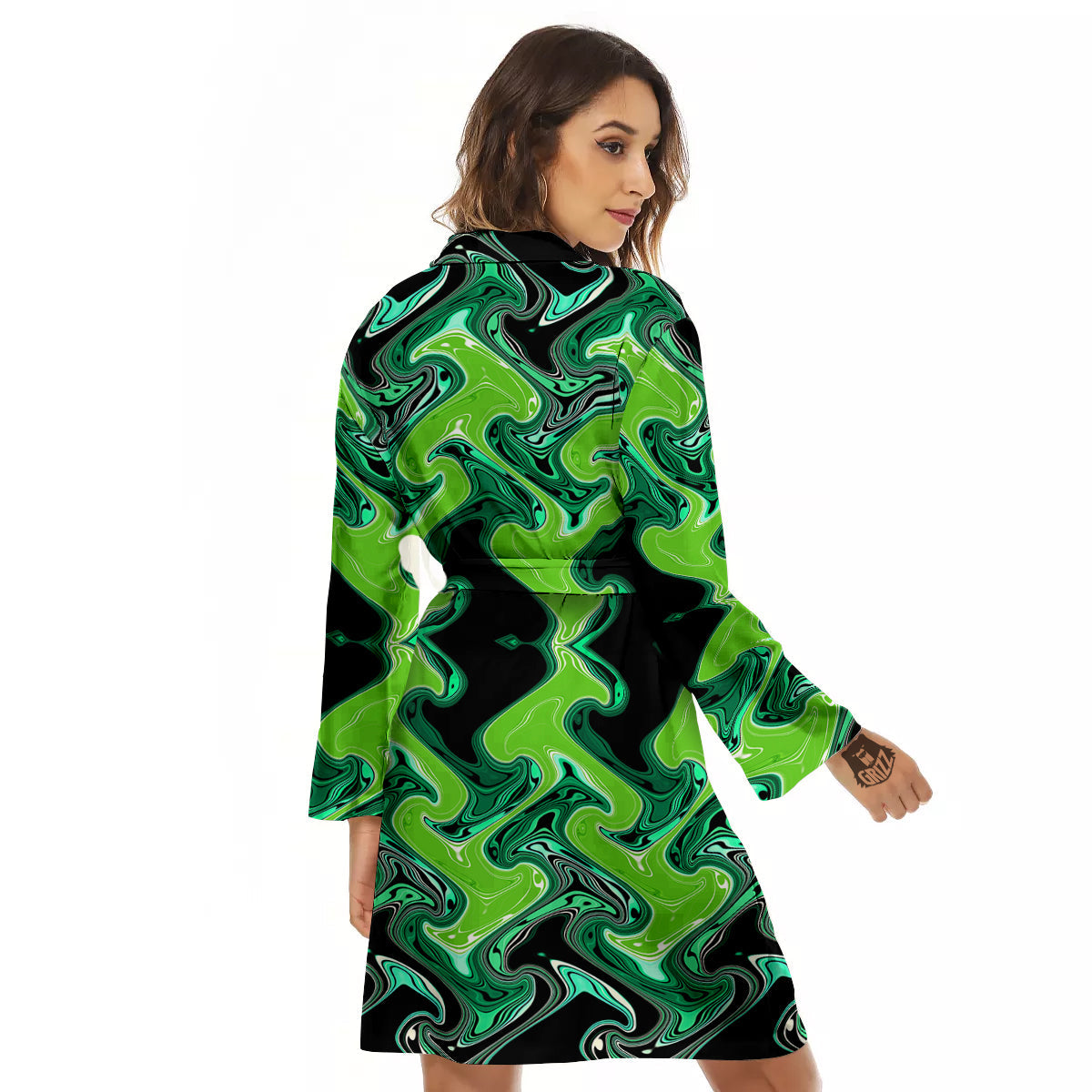 Psychedelic Wave Liquid Green Print Women's Robe-grizzshop