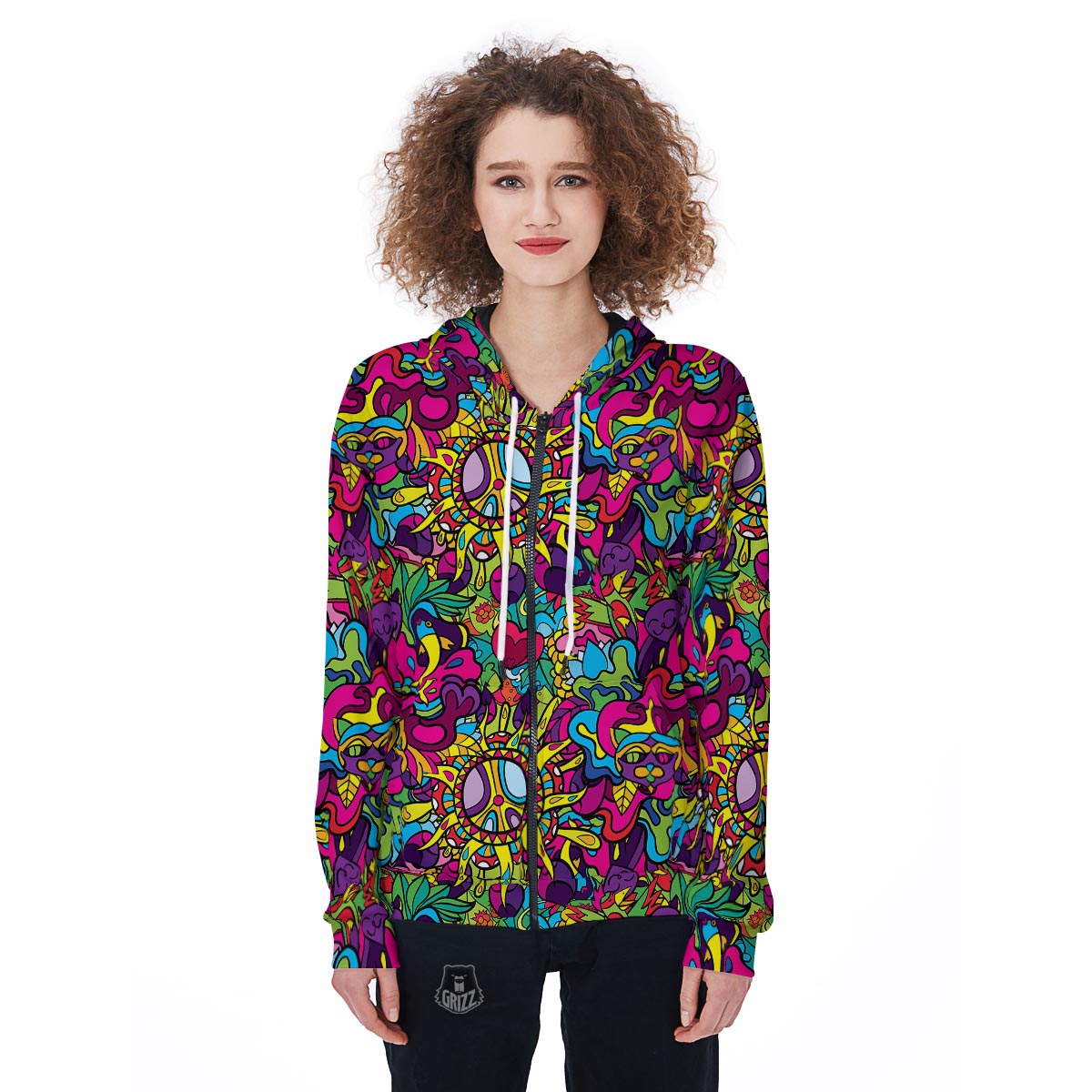 Psychedelic Women's Zip Up Hoodie-grizzshop