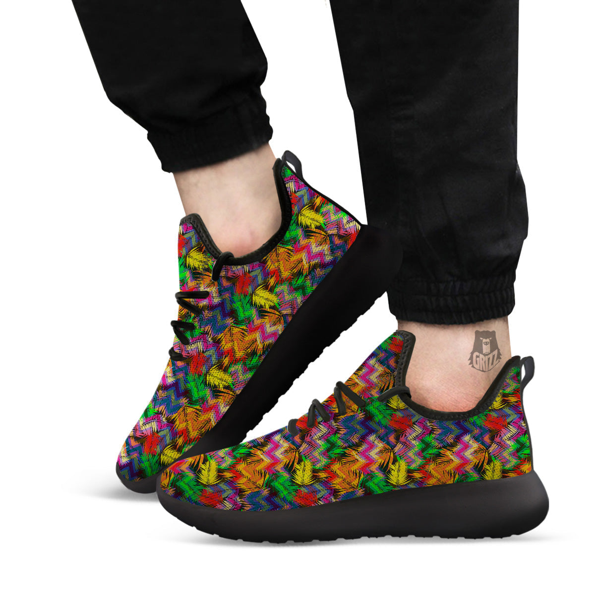Psychedelic Zigzag Tropical Print Pattern Black Athletic Shoes-grizzshop