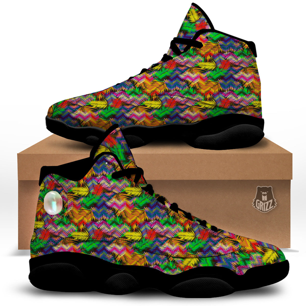 Psychedelic Zigzag Tropical Print Pattern Black Basketball Shoes-grizzshop