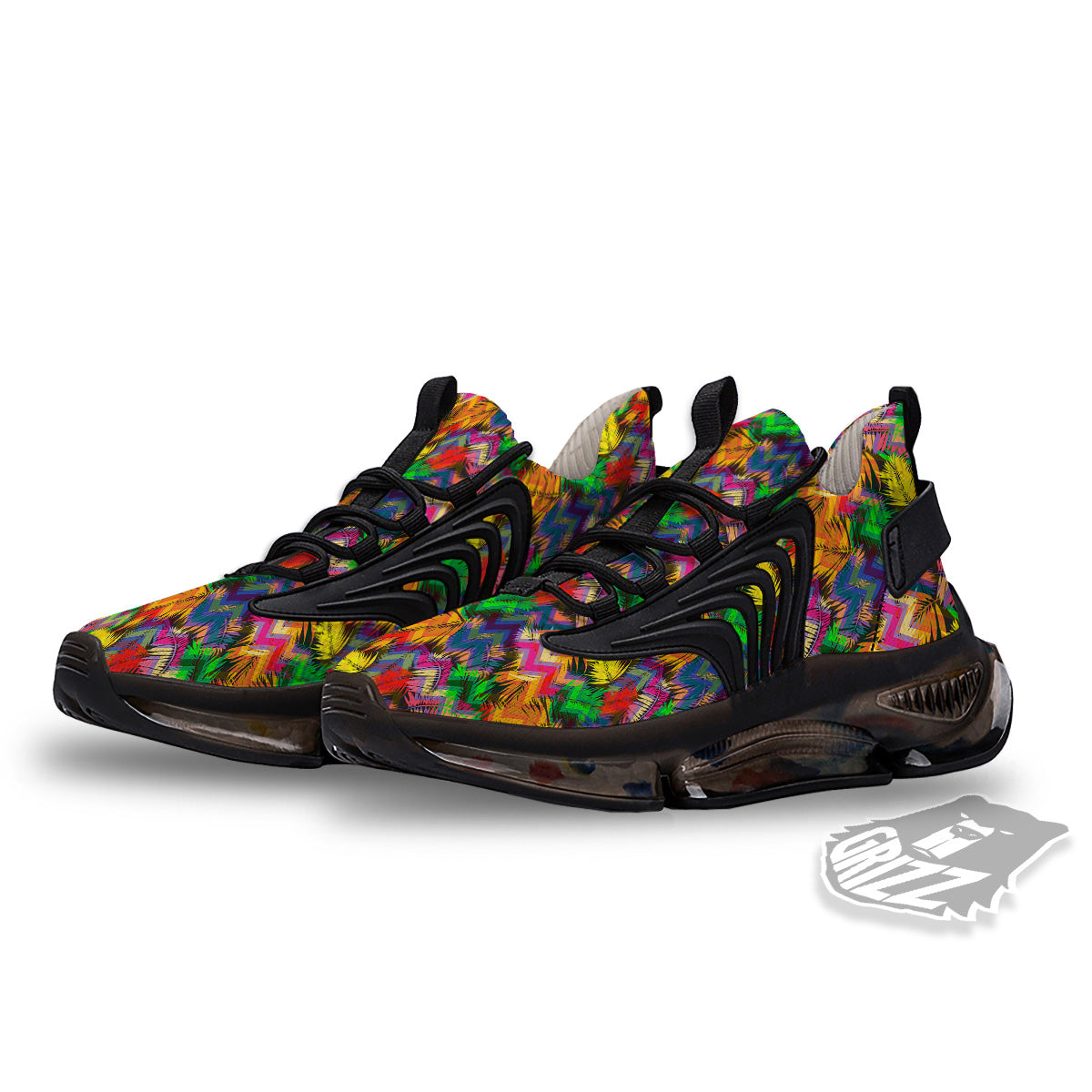 Psychedelic Zigzag Tropical Print Pattern Black Gym Shoes-grizzshop