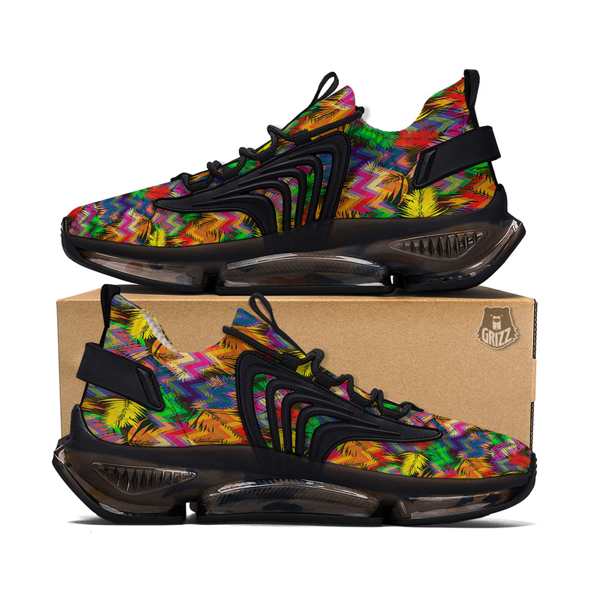 Psychedelic Zigzag Tropical Print Pattern Black Gym Shoes-grizzshop
