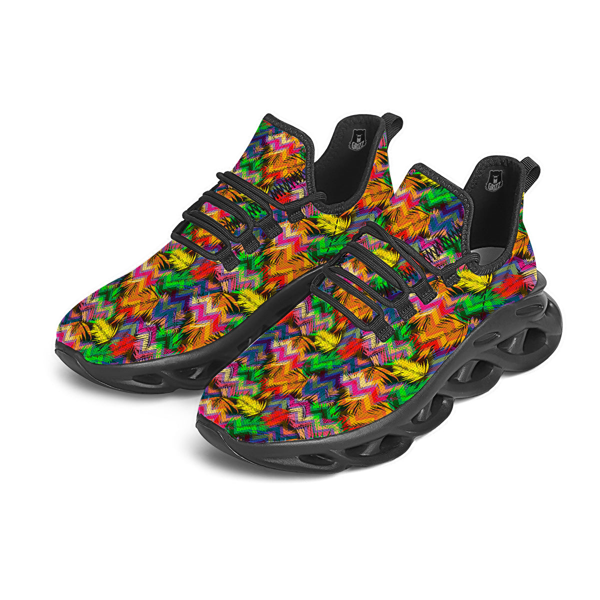 Psychedelic Zigzag Tropical Print Pattern Black Running Shoes-grizzshop