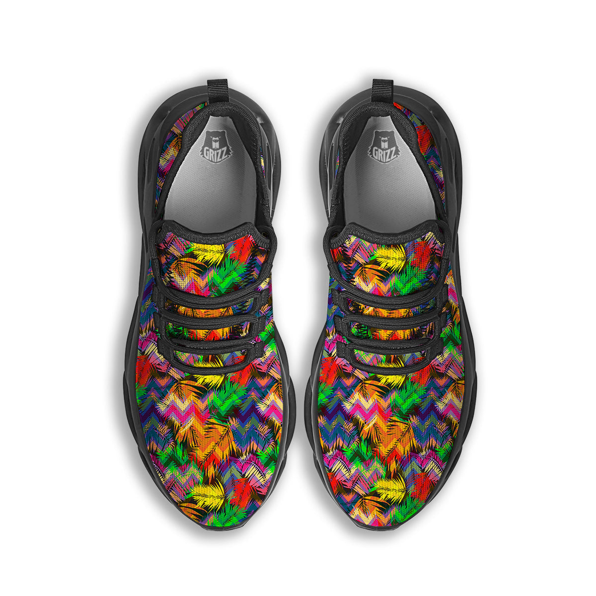Psychedelic Zigzag Tropical Print Pattern Black Running Shoes-grizzshop