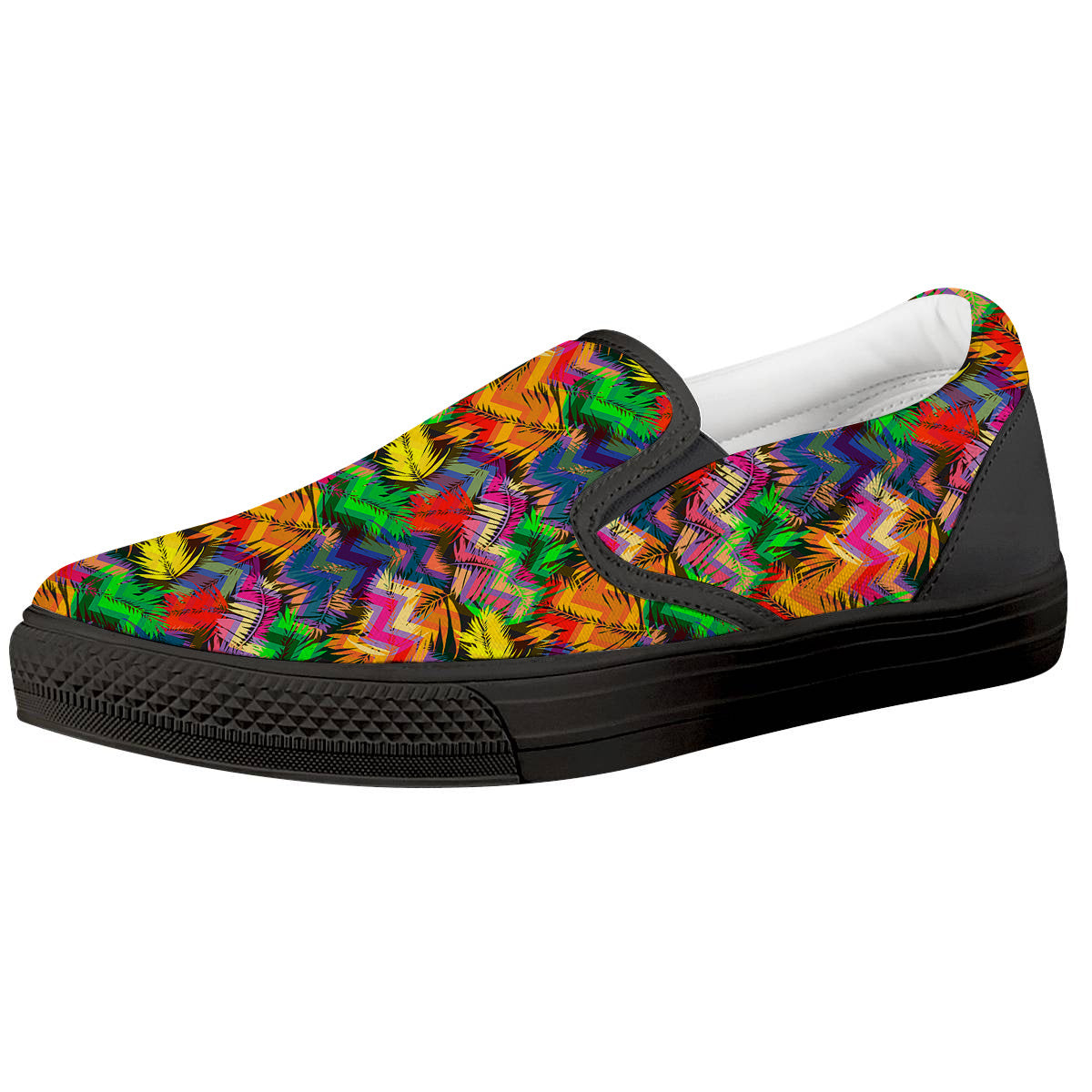 Psychedelic Zigzag Tropical Print Pattern Black Slip On Shoes-grizzshop