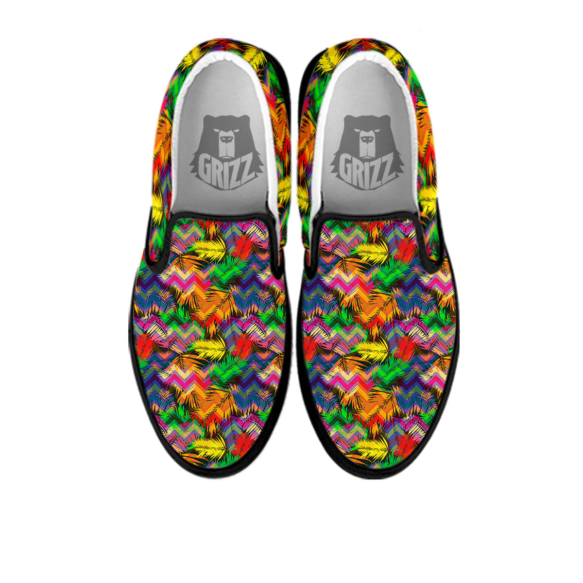 Psychedelic Zigzag Tropical Print Pattern Black Slip On Shoes-grizzshop