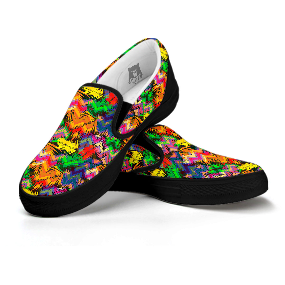 Psychedelic Zigzag Tropical Print Pattern Black Slip On Shoes-grizzshop