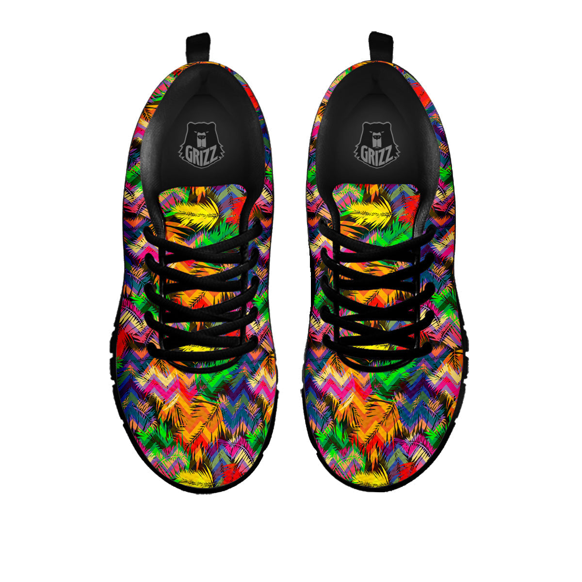 Psychedelic Zigzag Tropical Print Pattern Black Sneaker-grizzshop