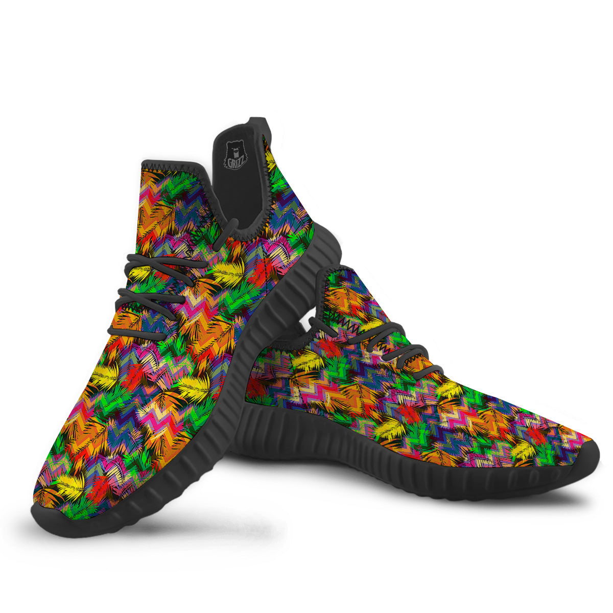 Psychedelic Zigzag Tropical Print Pattern Black Walking Shoes-grizzshop
