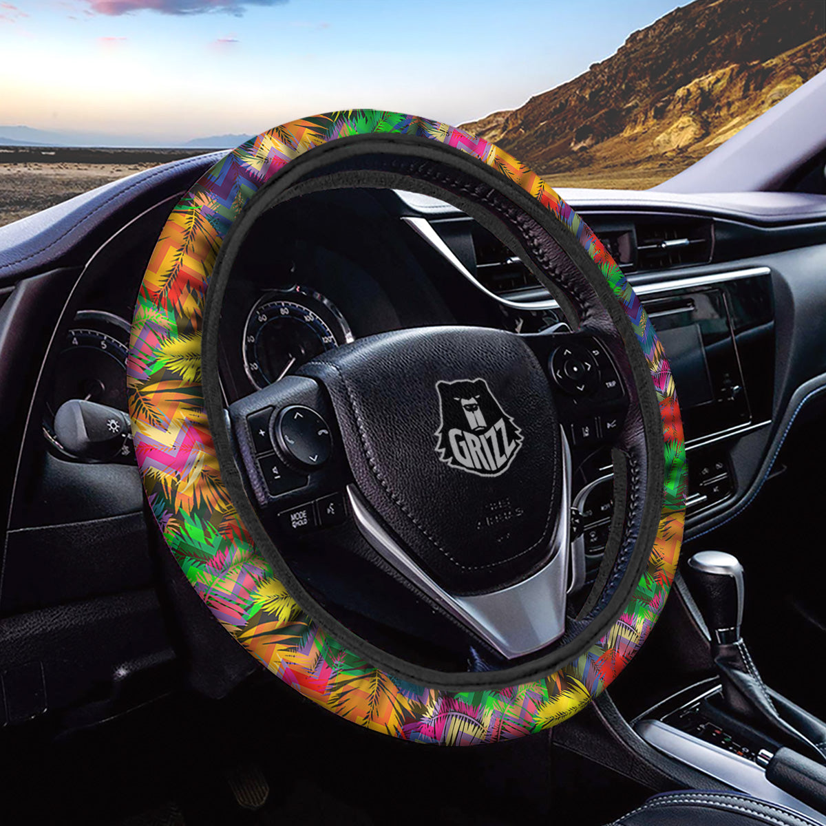 Psychedelic Zigzag Tropical Print Pattern Car Steering Wheel Cover-grizzshop
