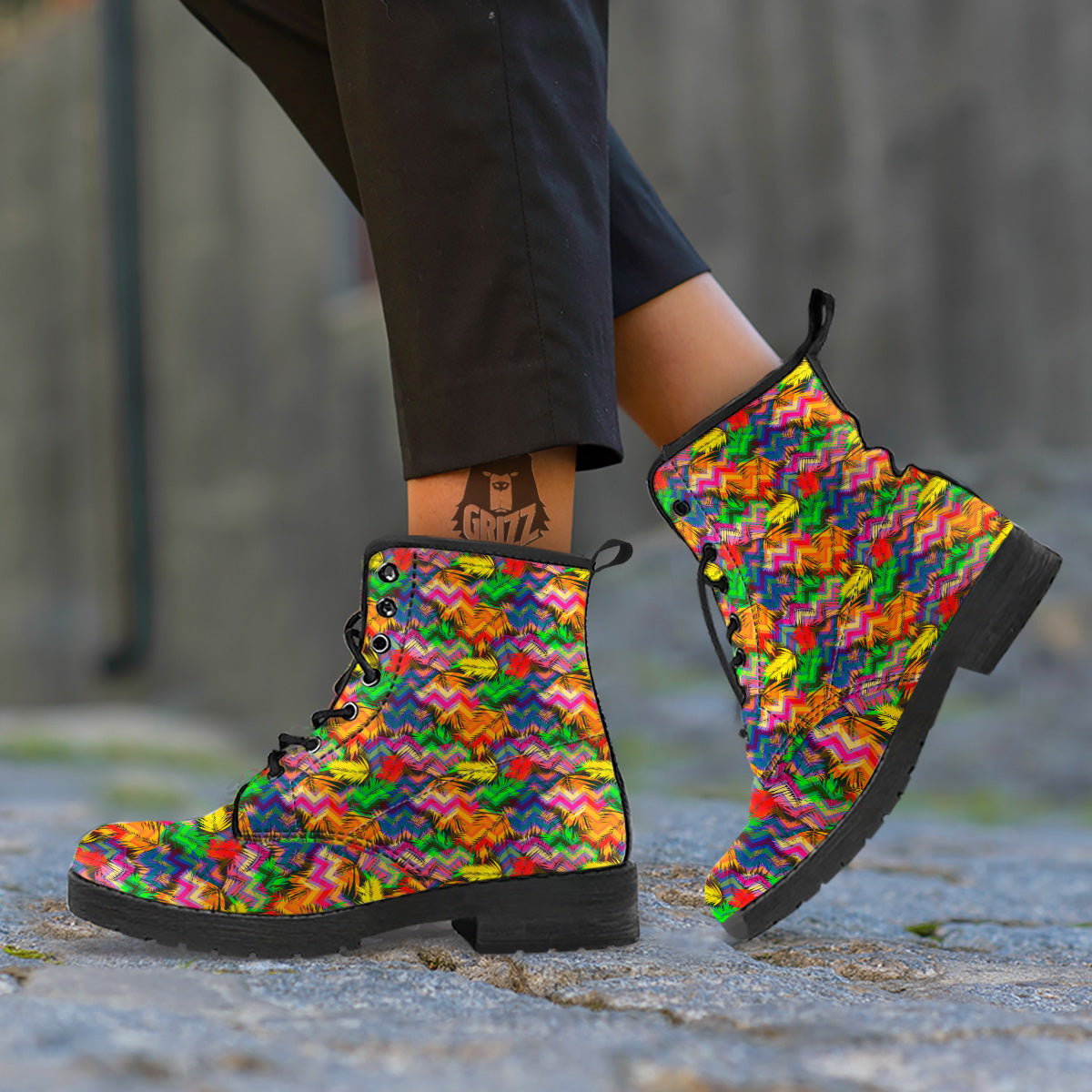 Psychedelic Zigzag Tropical Print Pattern Leather Boots-grizzshop