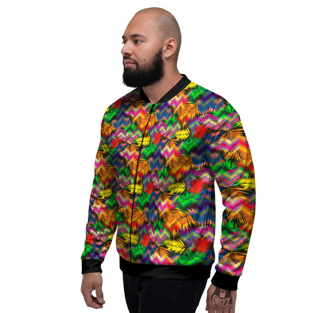 Psychedelic Zigzag Tropical Print Pattern Men's Bomber Jacket-grizzshop