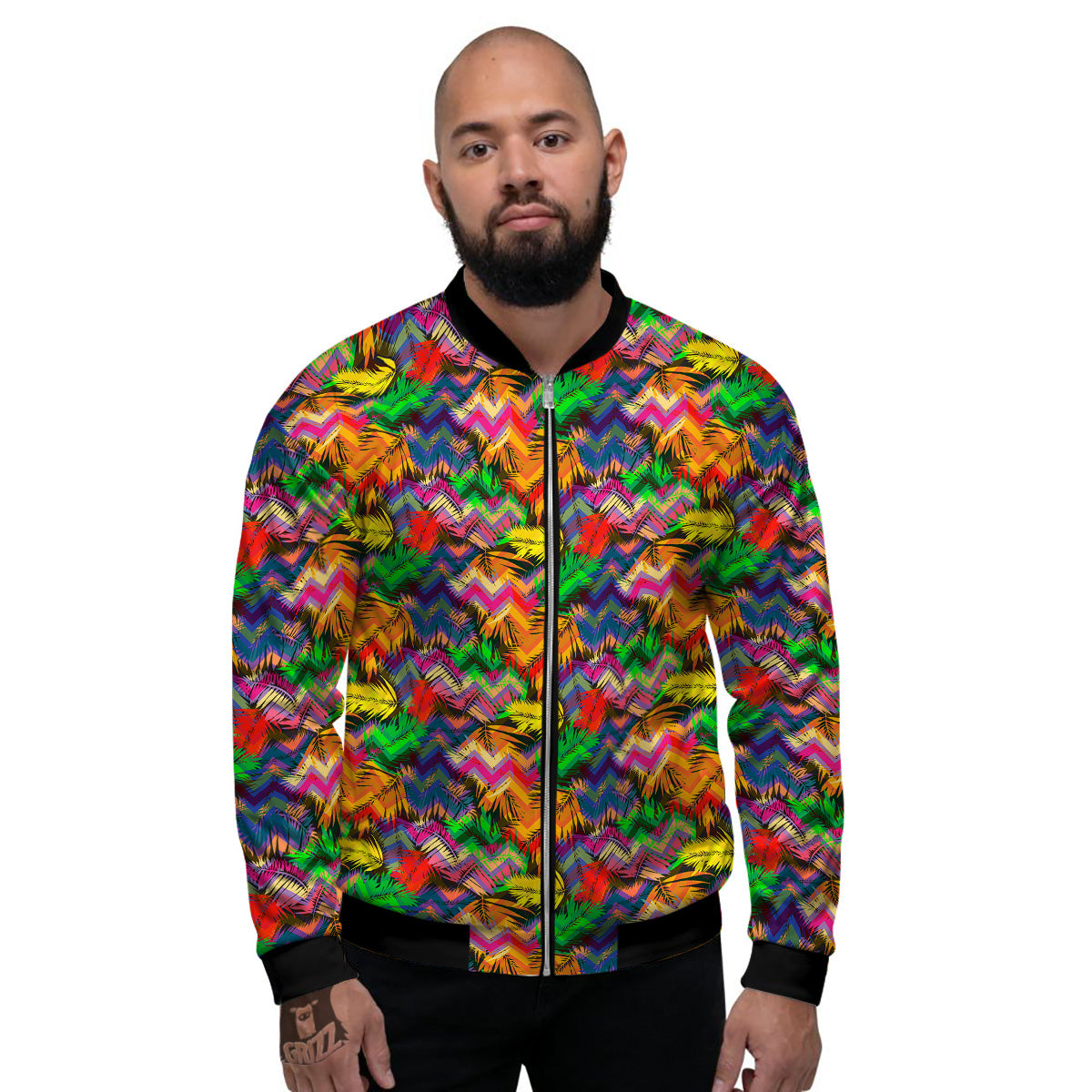 Psychedelic Zigzag Tropical Print Pattern Men's Bomber Jacket-grizzshop