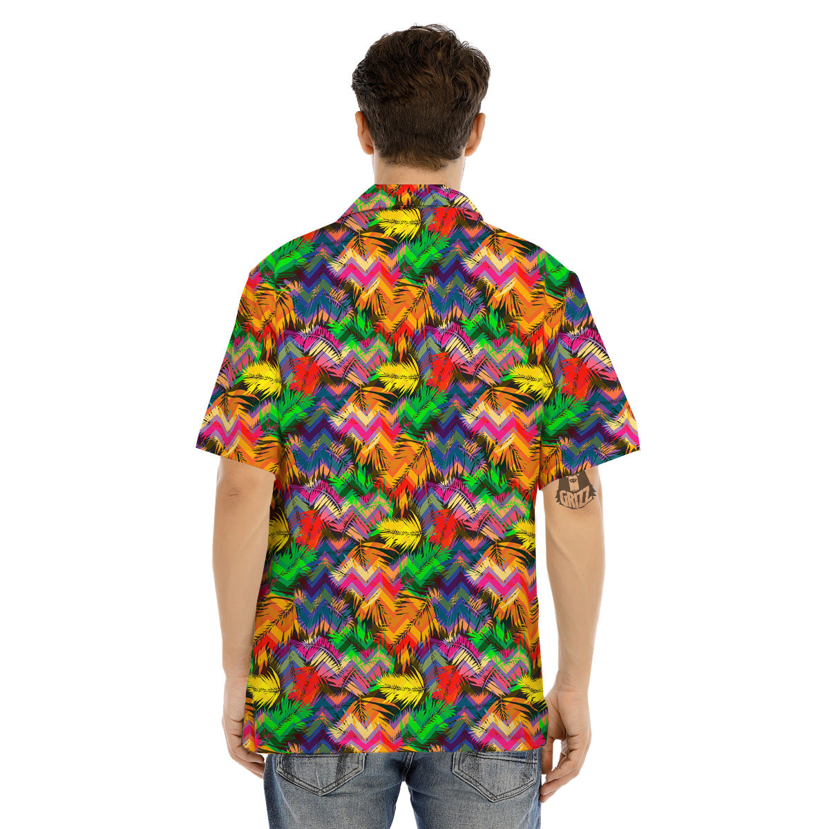 Psychedelic Zigzag Tropical Print Pattern Men's Hawaiian Shirt-grizzshop
