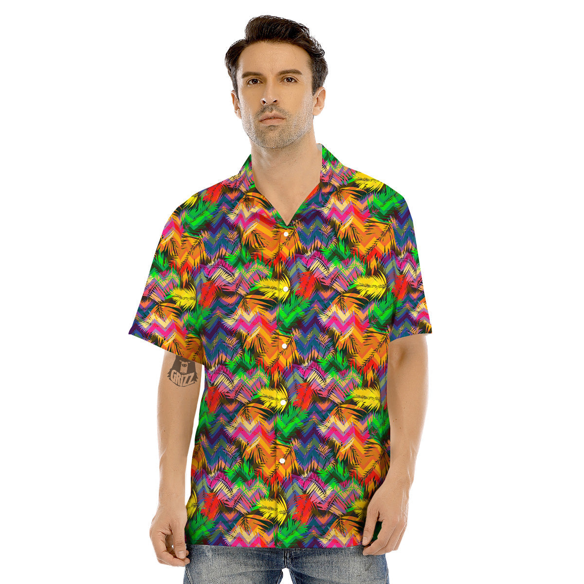 Psychedelic Zigzag Tropical Print Pattern Men's Hawaiian Shirt-grizzshop