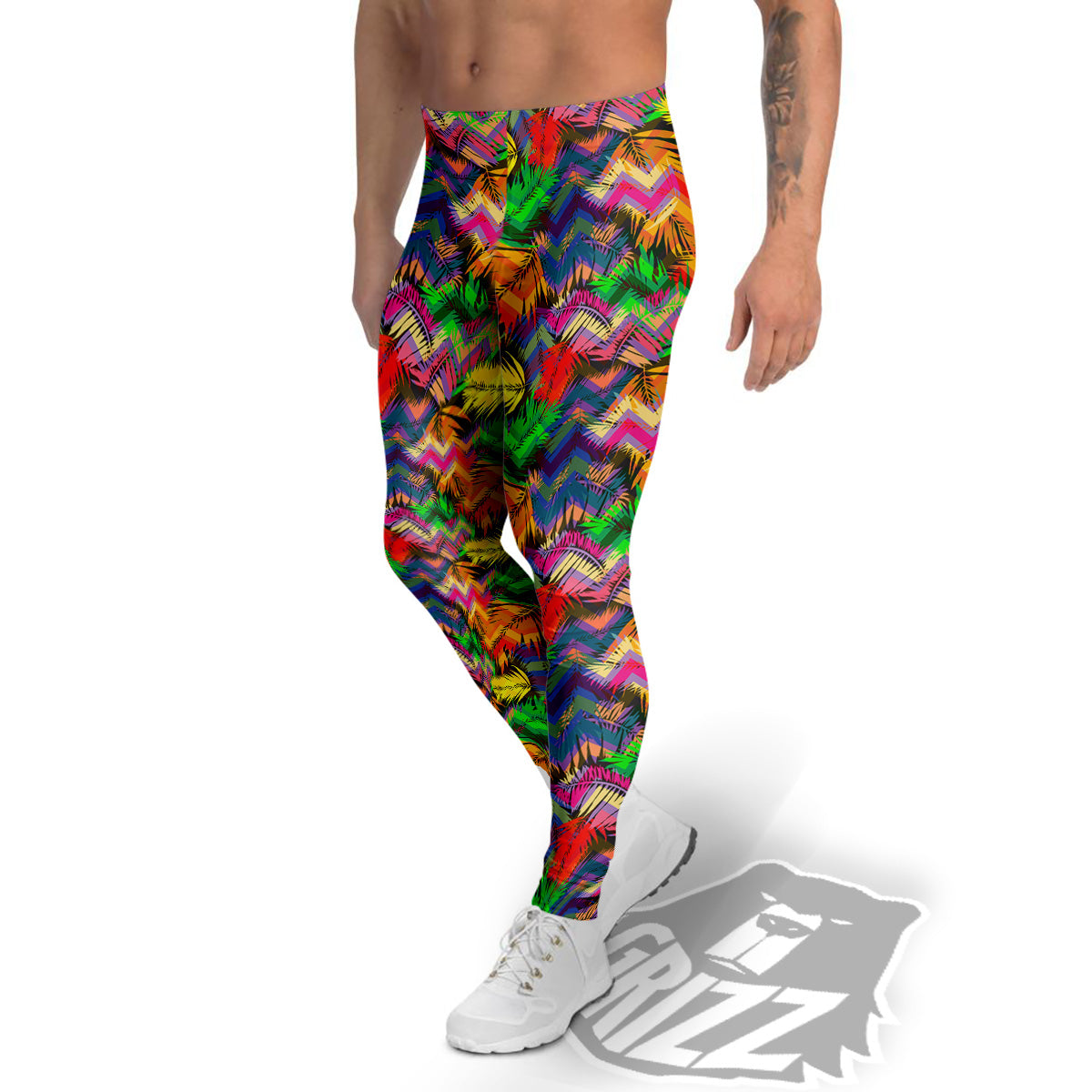 Psychedelic Zigzag Tropical Print Pattern Men's Leggings-grizzshop