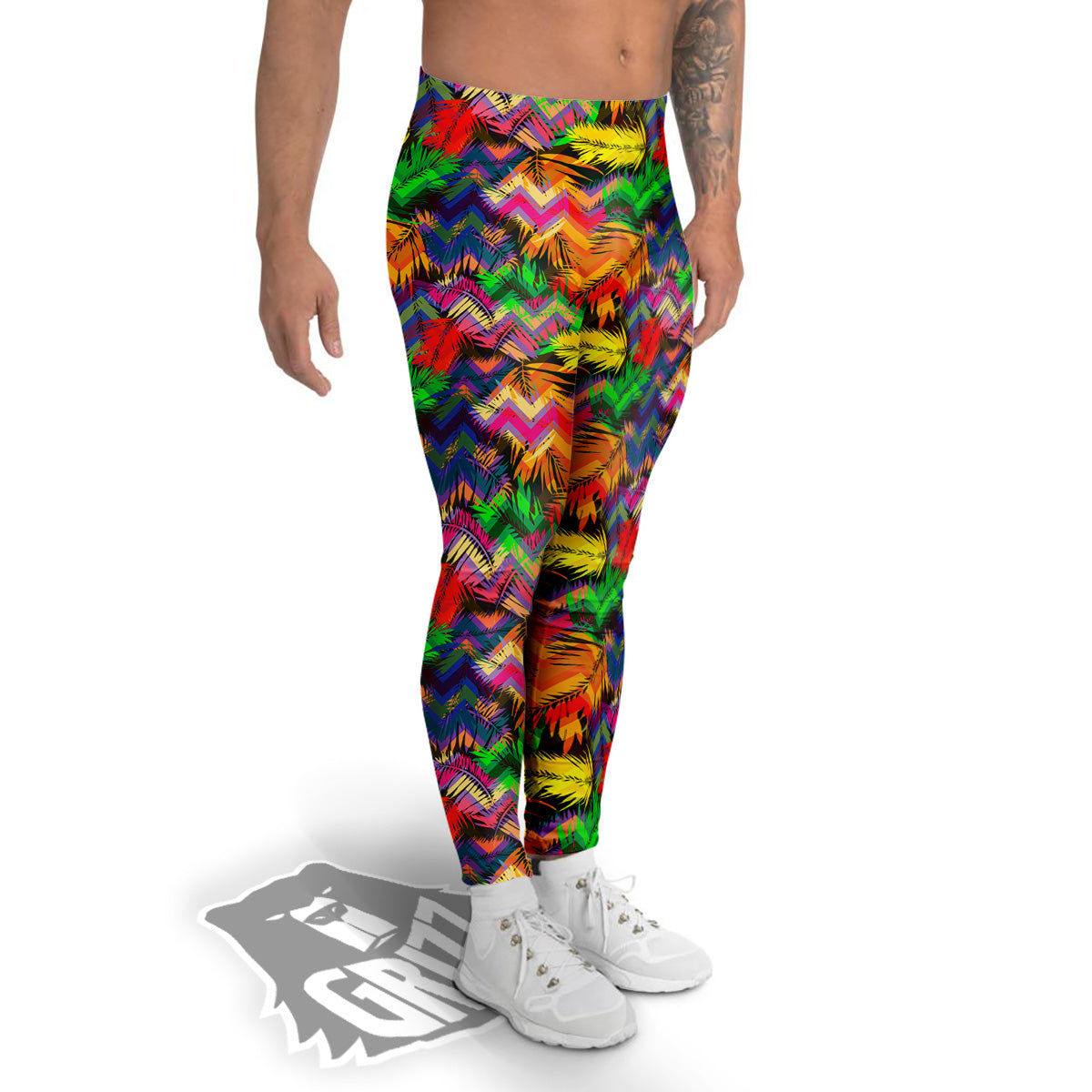 Psychedelic Zigzag Tropical Print Pattern Men's Leggings-grizzshop