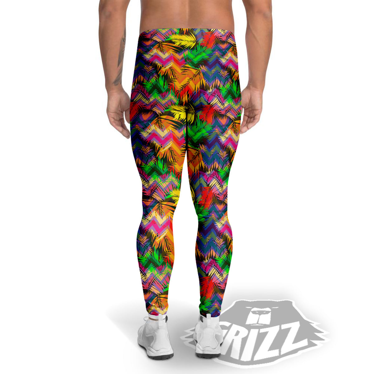 Psychedelic Zigzag Tropical Print Pattern Men's Leggings-grizzshop