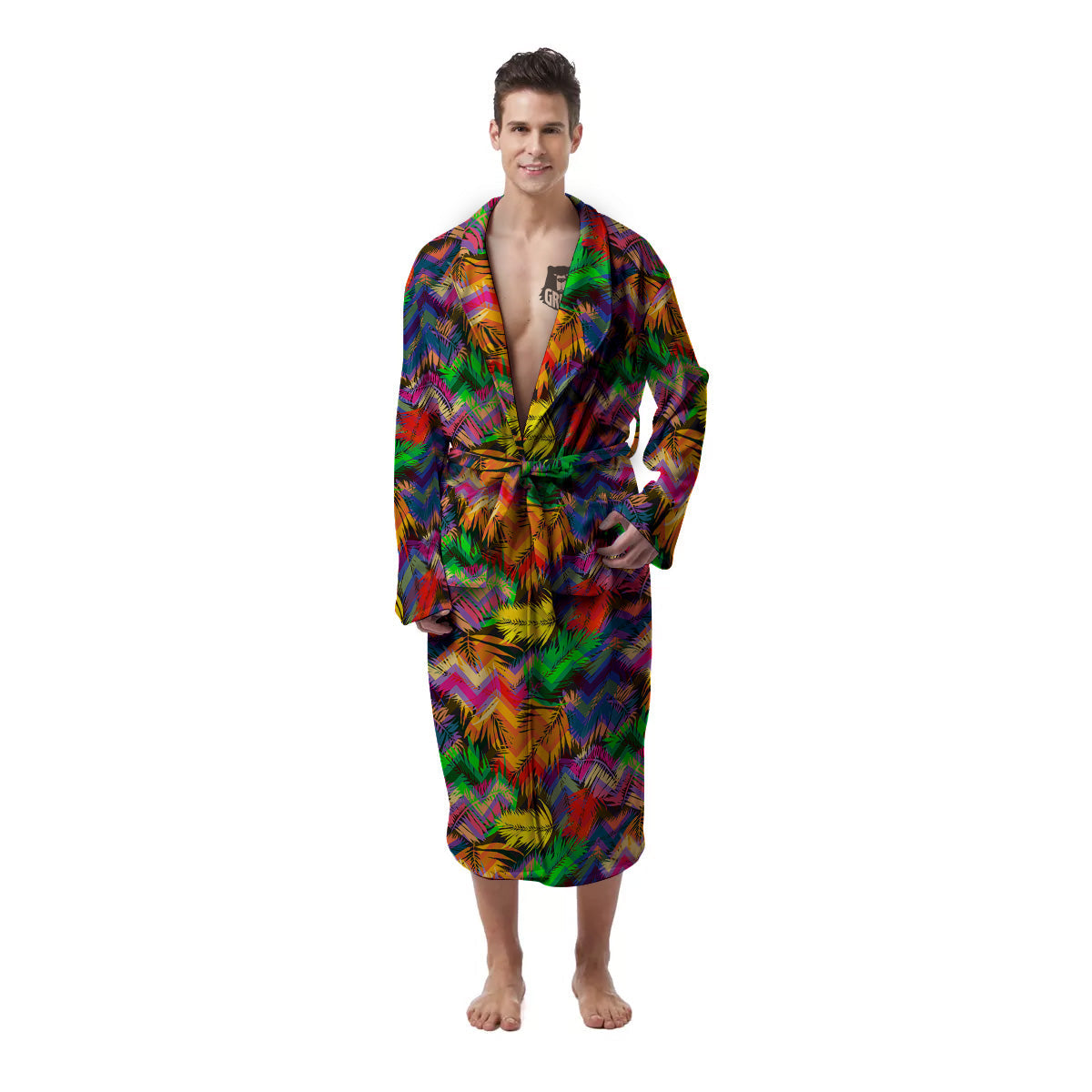 Psychedelic Zigzag Tropical Print Pattern Men's Robe-grizzshop