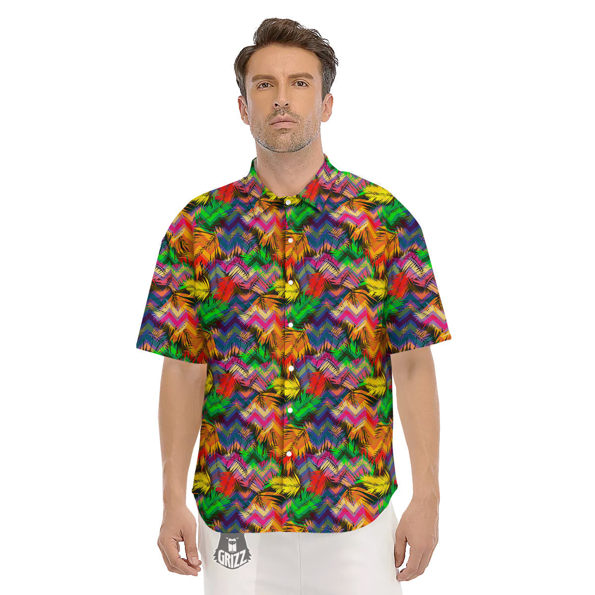 Psychedelic Zigzag Tropical Print Pattern Men's Short Sleeve Shirts-grizzshop